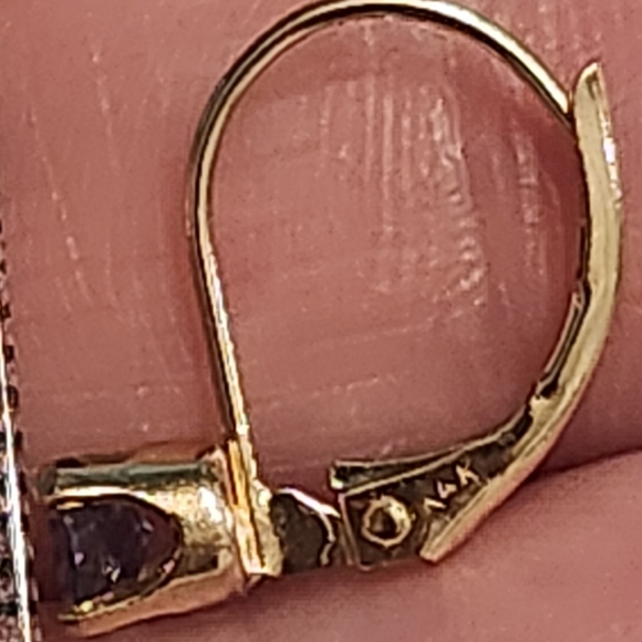 14kt gold tanzanite leverback vintage earrings - Picture 3 of 7